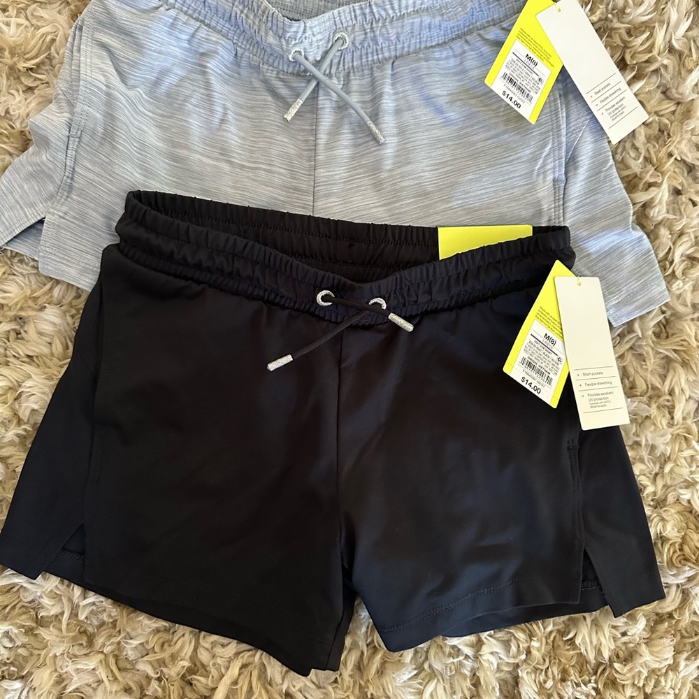 All in Motion Girls Size 8 Black & Gray Quick Dry Shorts Lot of 2 NWT